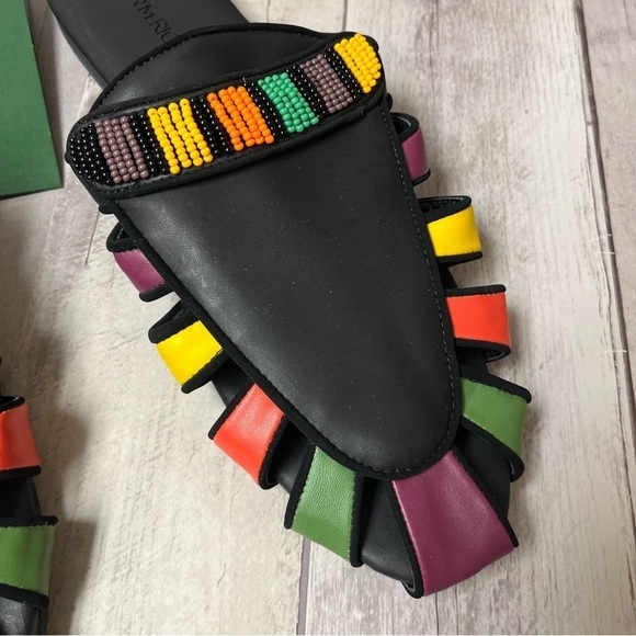 NWB FARM Rio Black Rainbow Beaded Mule Size 10 - Picture 3 of 10